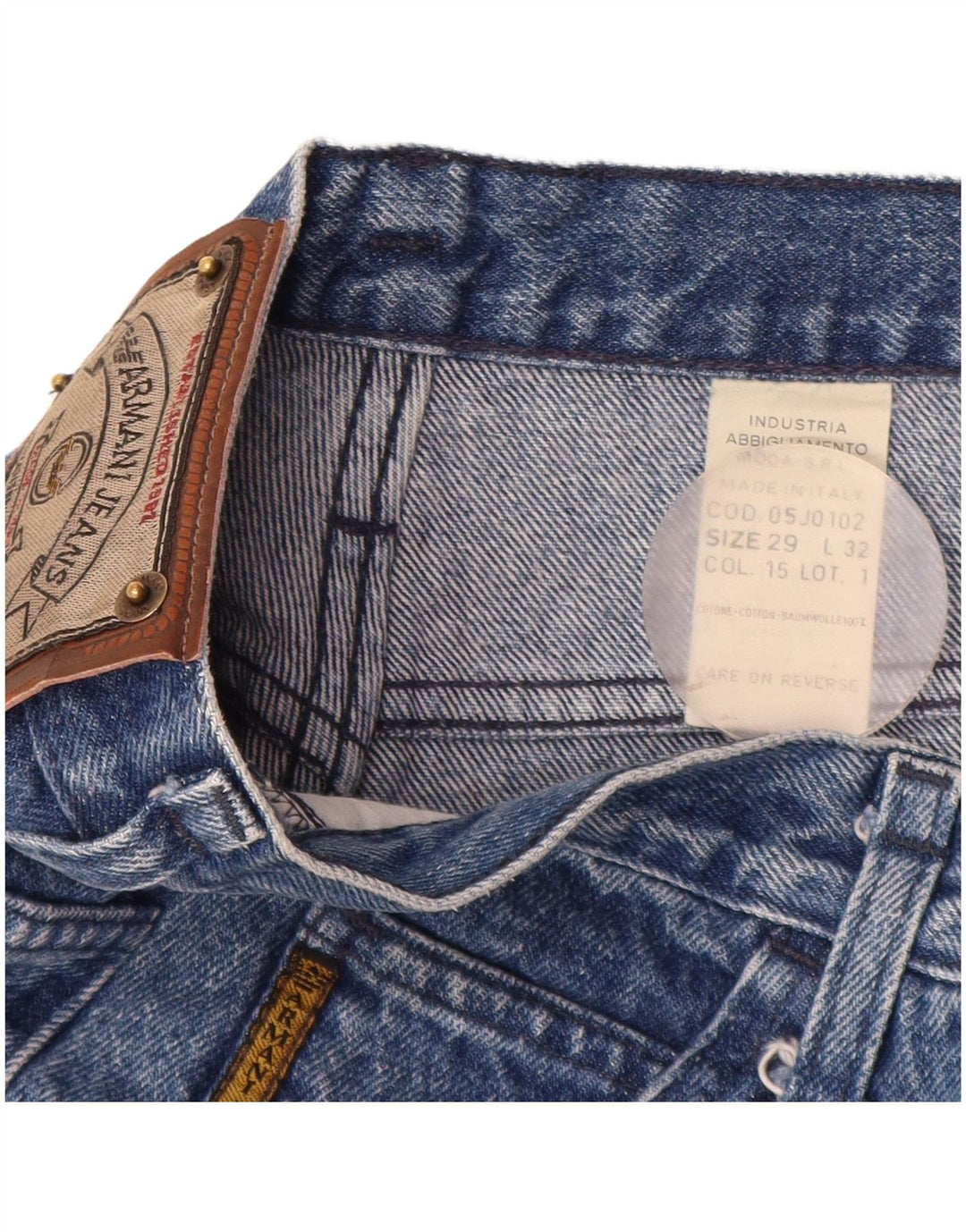 Pantaloncini di jeans a vita alta da donna ARMANI W29 cotone blu medio