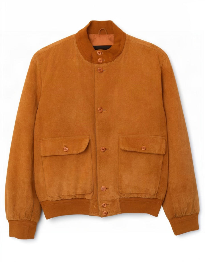 Giubbotto bomber vintage in pelle scamosciata da uomo IT 54 2XL in pelle marrone
