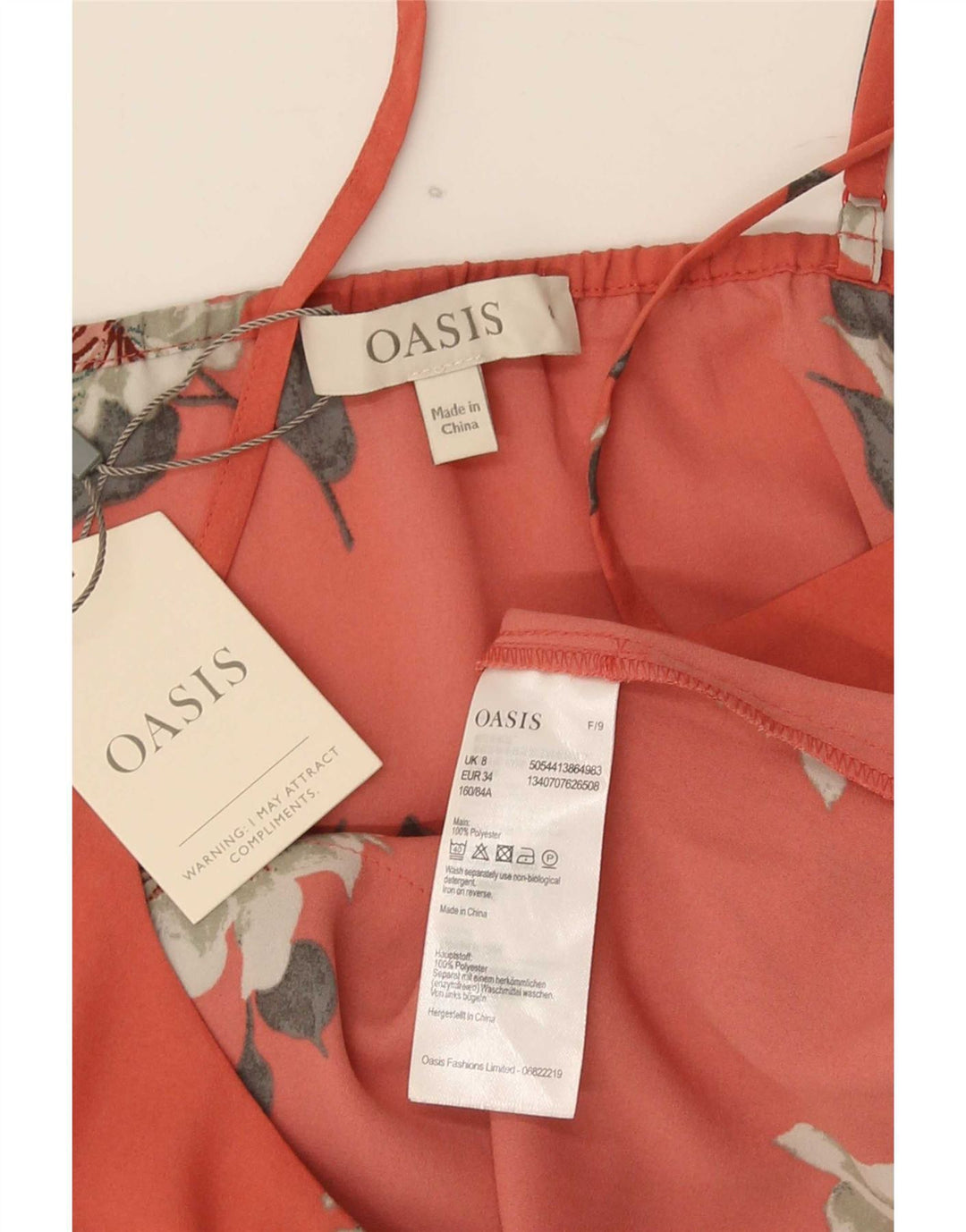 Top a strati da donna Oasis UK 8 piccolo poliestere floreale rosso