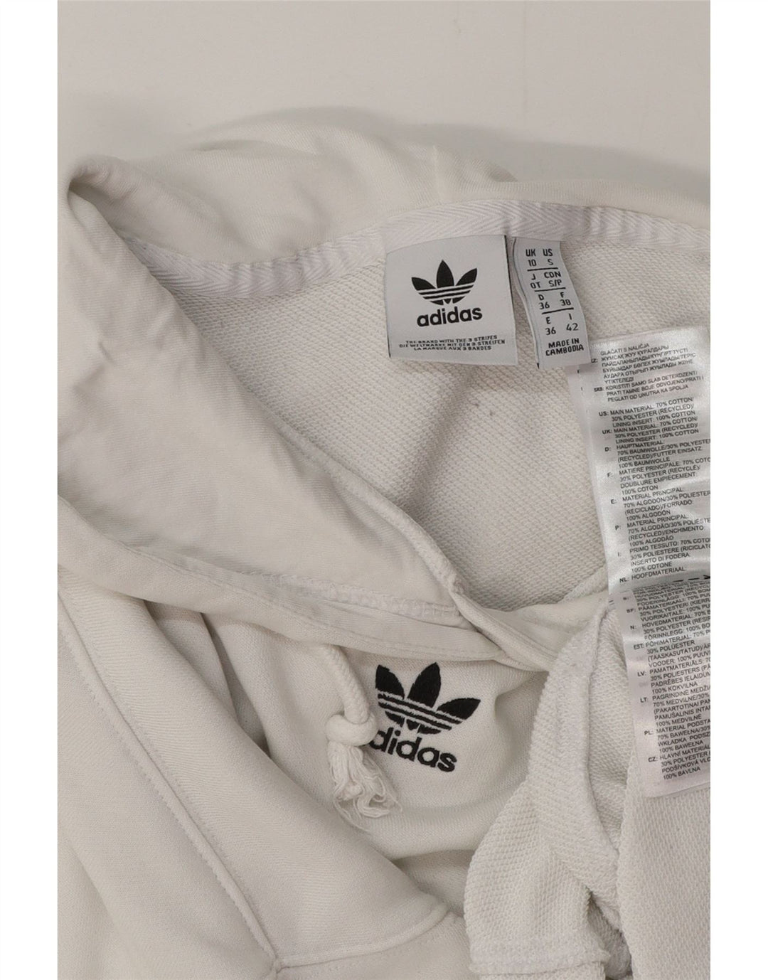 Maglione corto con cappuccio oversize da donna ADIDAS UK 10 piccolo cotone bianco