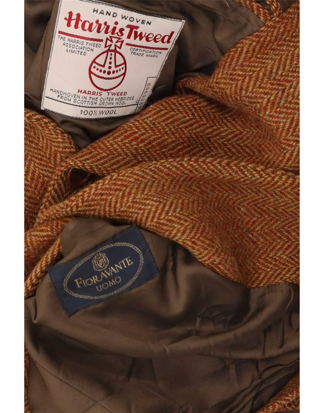 Giacca blazer a 2 bottoni da uomo Harris Tweed IT 54 2XL Lana a spina di pesce marrone