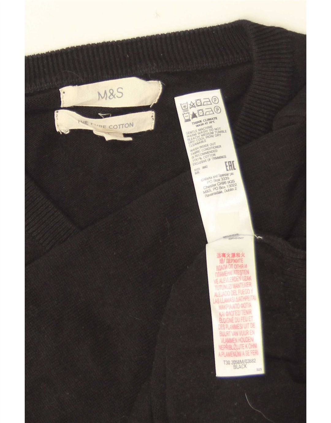 Maglione da uomo con scollo a V Marks & Spencer in cotone nero medio