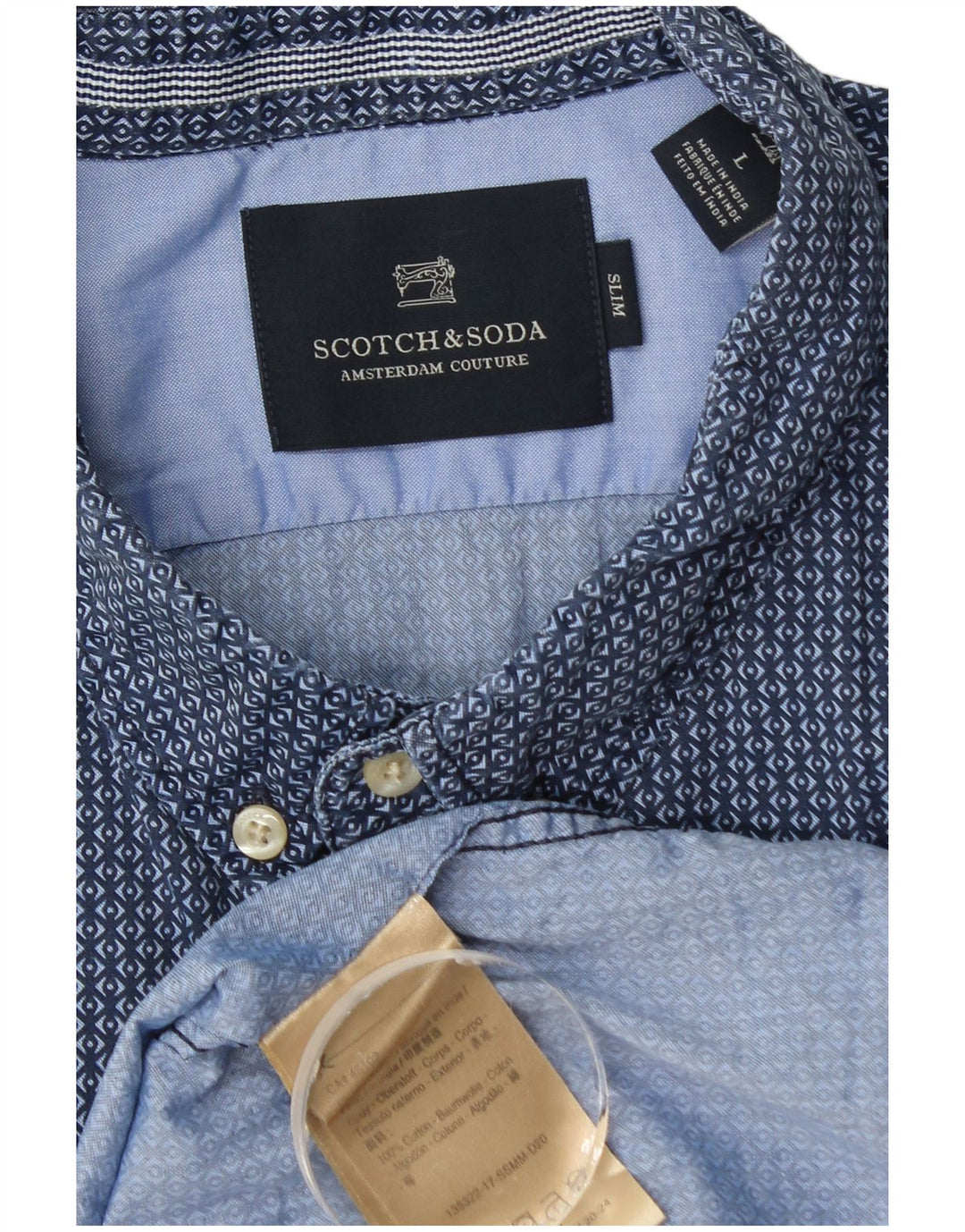 Camicia slim da uomo Scotch & Soda grande cotone geometrico blu