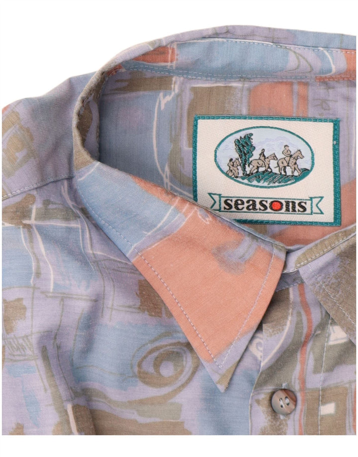 Camicia a maniche corte vintage da uomo con motivo astratto, grande blu