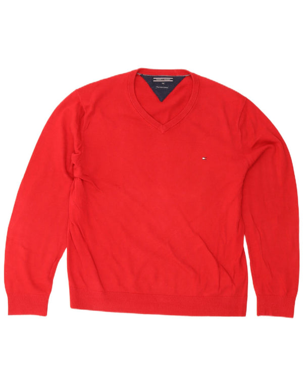 Maglione maglione con scollo a V da uomo Tommy Hilfiger 2XL cotone rosso