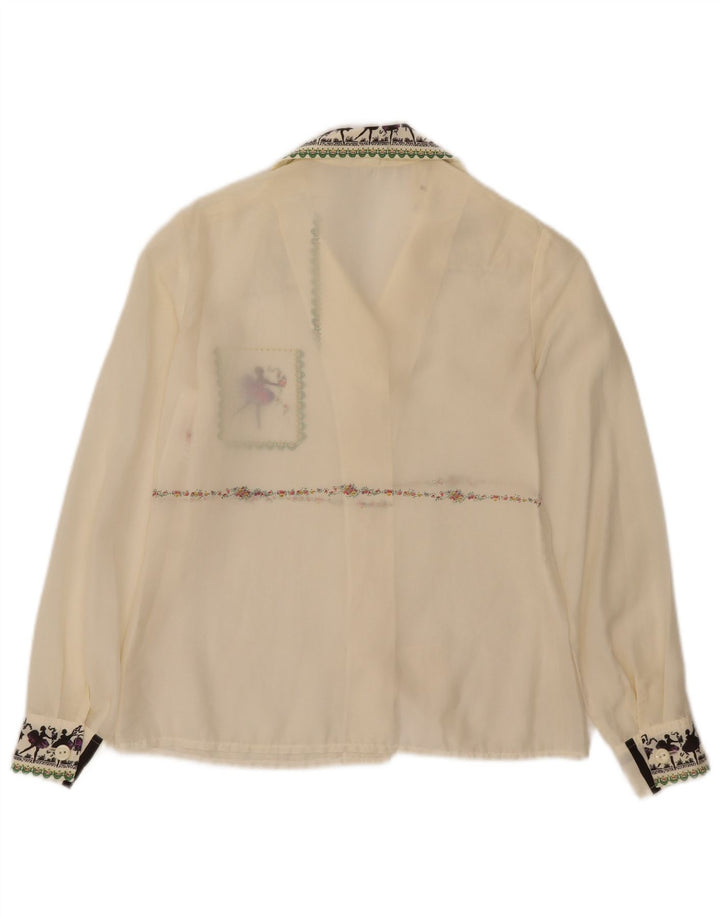 Camicetta da donna vintage trasparente con camicia IT 44 medio bianco sporco floreale