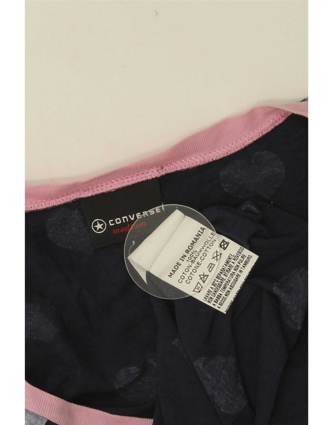 Converse T-shirt da donna con motivo astratto Top UK 12 Medium Navy Blue Heart