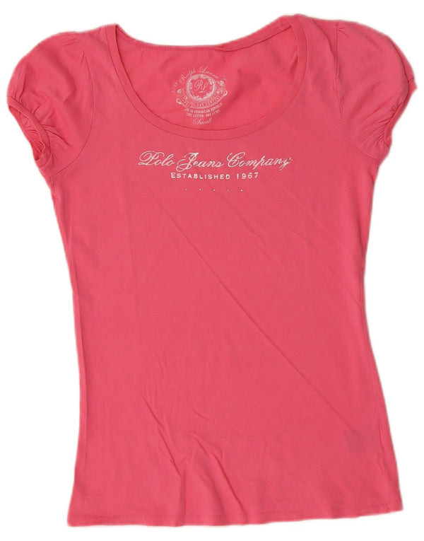 T-shirt grafica da donna Ralph Lauren Top UK 10 piccola in cotone rosa