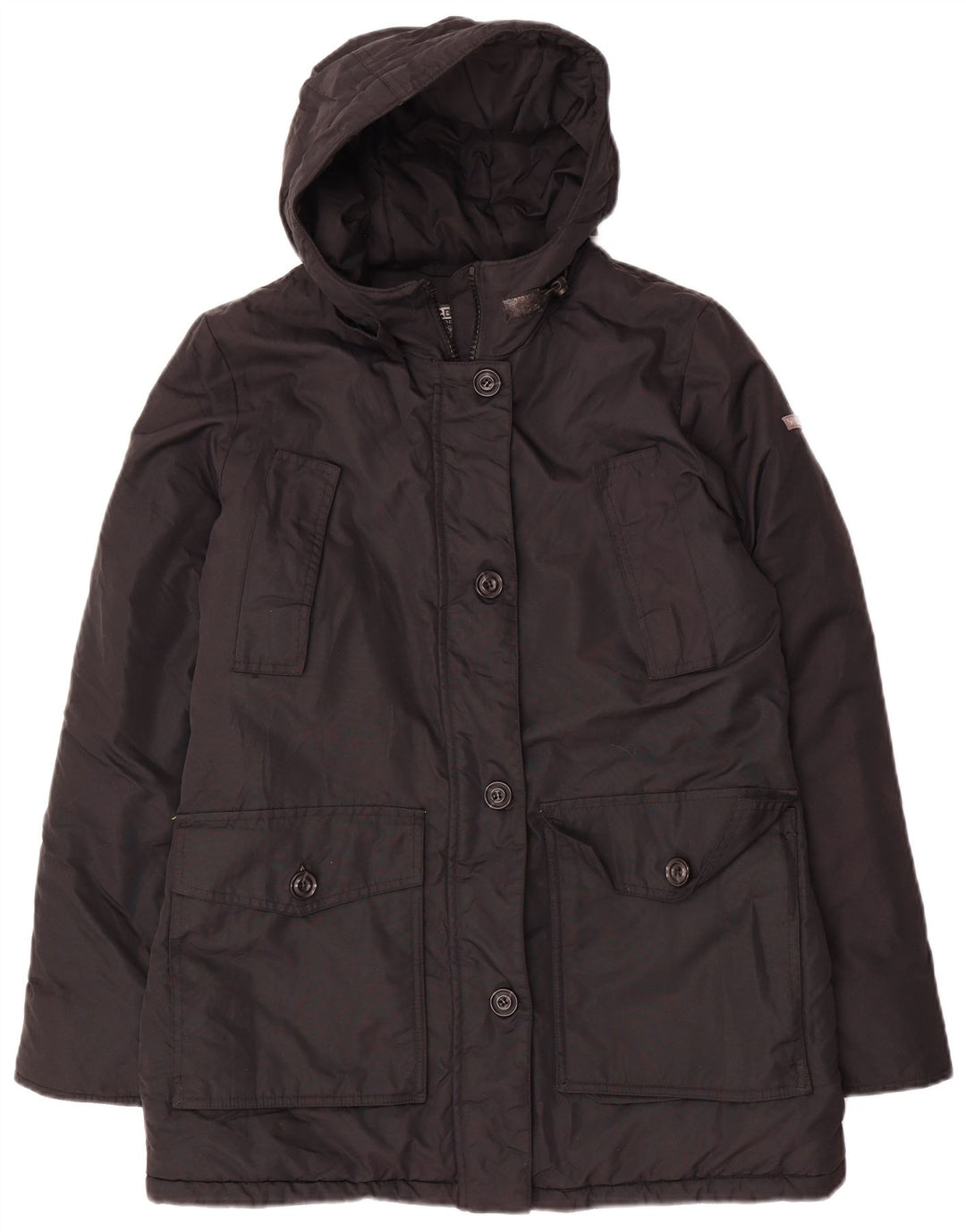Giacca imbottita oversize con cappuccio da donna Brugi UK 10 piccola in poliestere nero