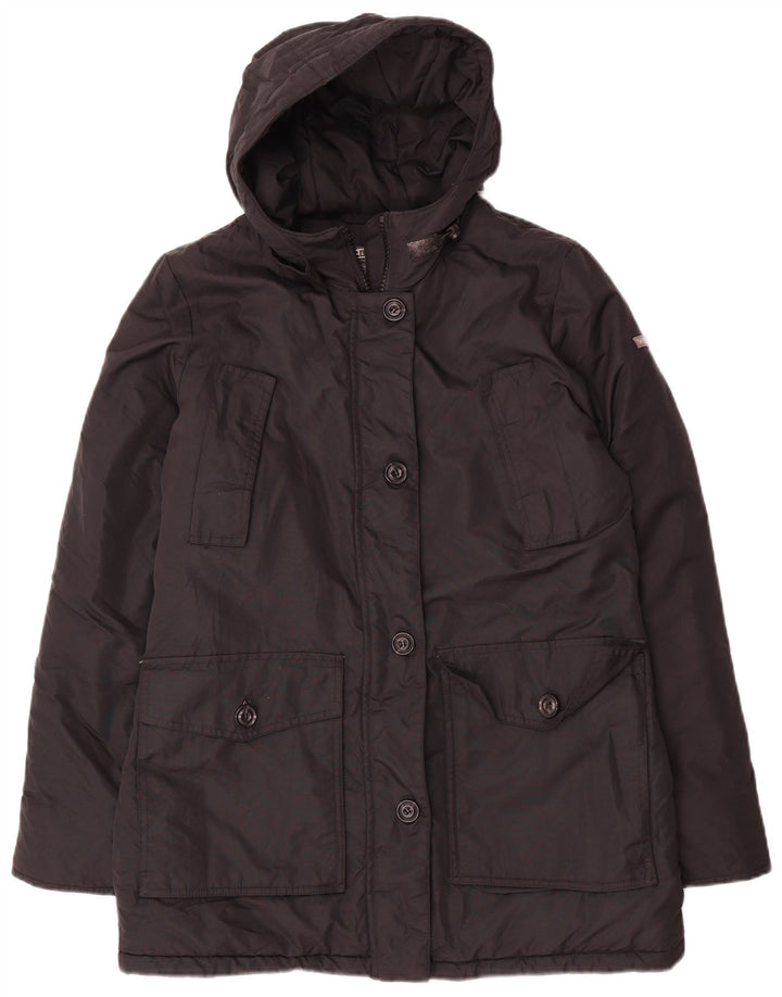 Giacca imbottita oversize con cappuccio da donna Brugi UK 10 piccola in poliestere nero