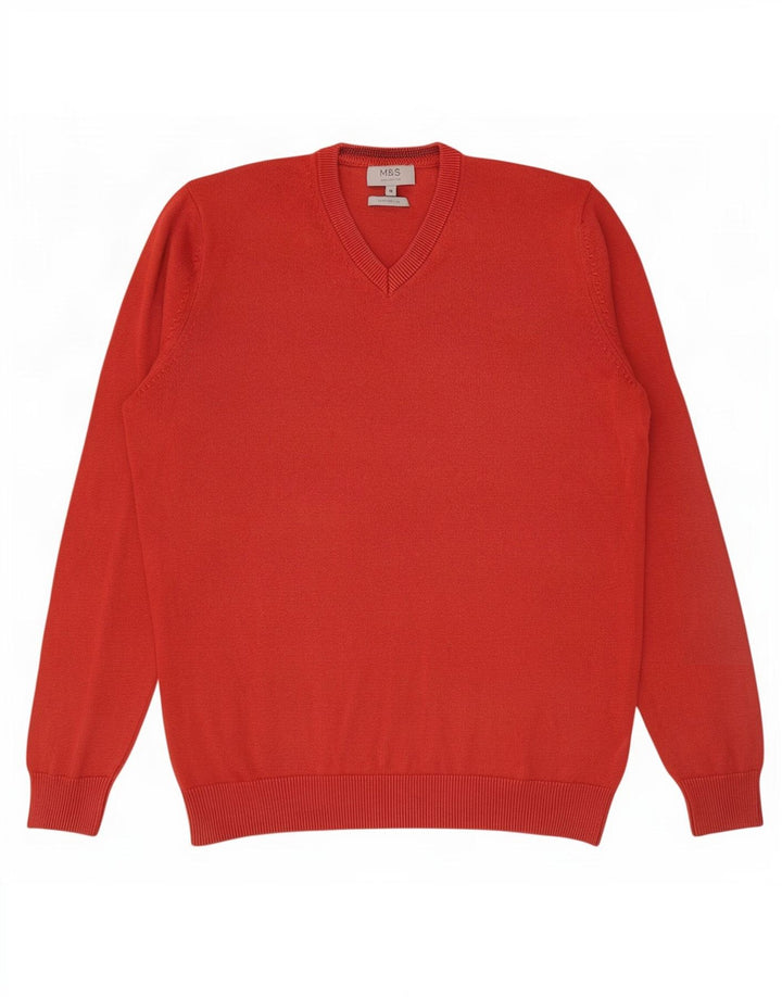 Maglione da uomo con scollo a V Marks & Spencer in cotone rosso medio
