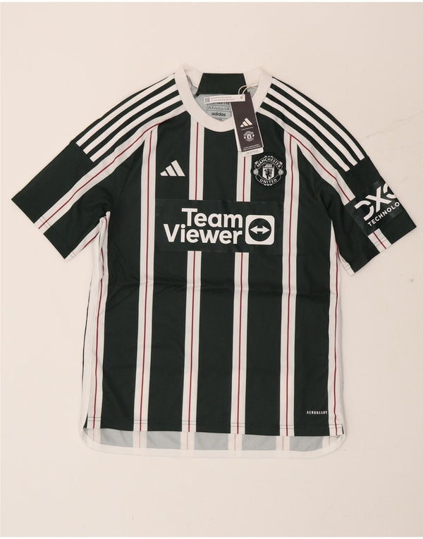 Maglietta grafica Adidas da ragazzo del Manchester United, 15-16 anni, a righe verdi
