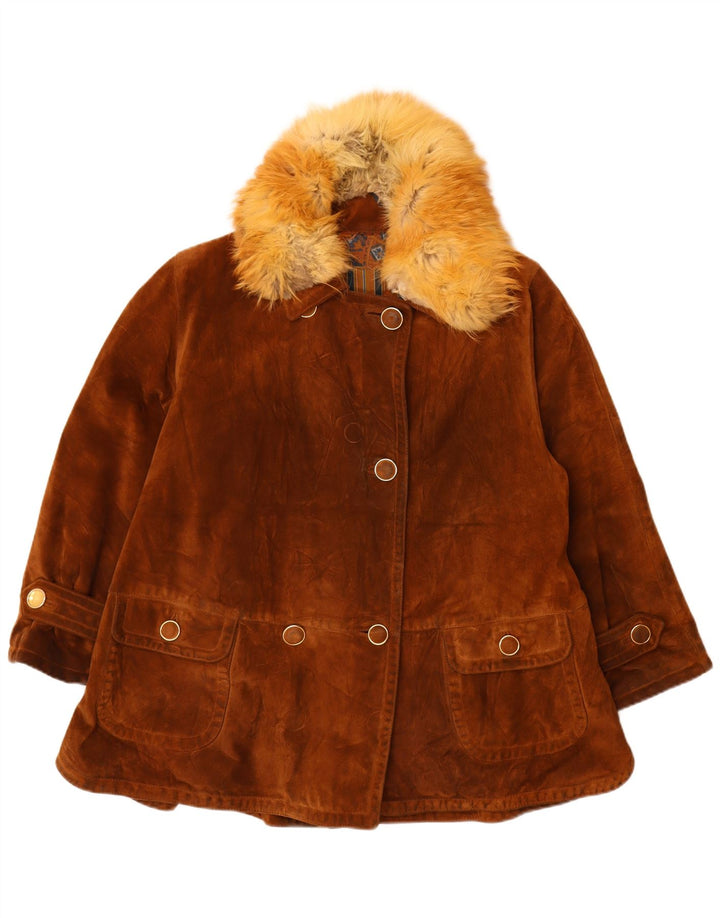 Cappotto doppiopetto vintage in pelle scamosciata oversize da donna IT 42 Marrone medio