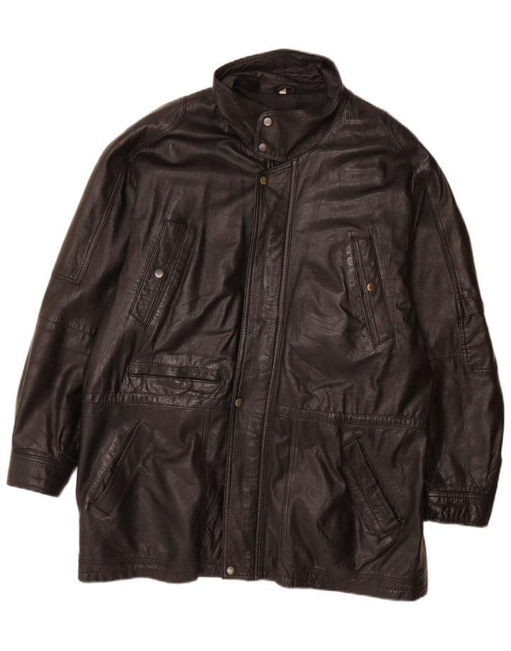 VINTAGE Mens Leather Jacket IT 52 XL Black Leather