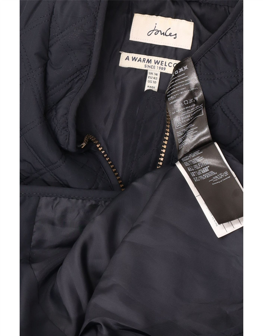 Gilet trapuntato da donna Joules UK 14 grande poliestere blu navy