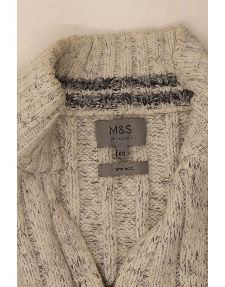 Maglione da uomo Marks & Spencer con zip e collo 2XL in lana screziata grigia