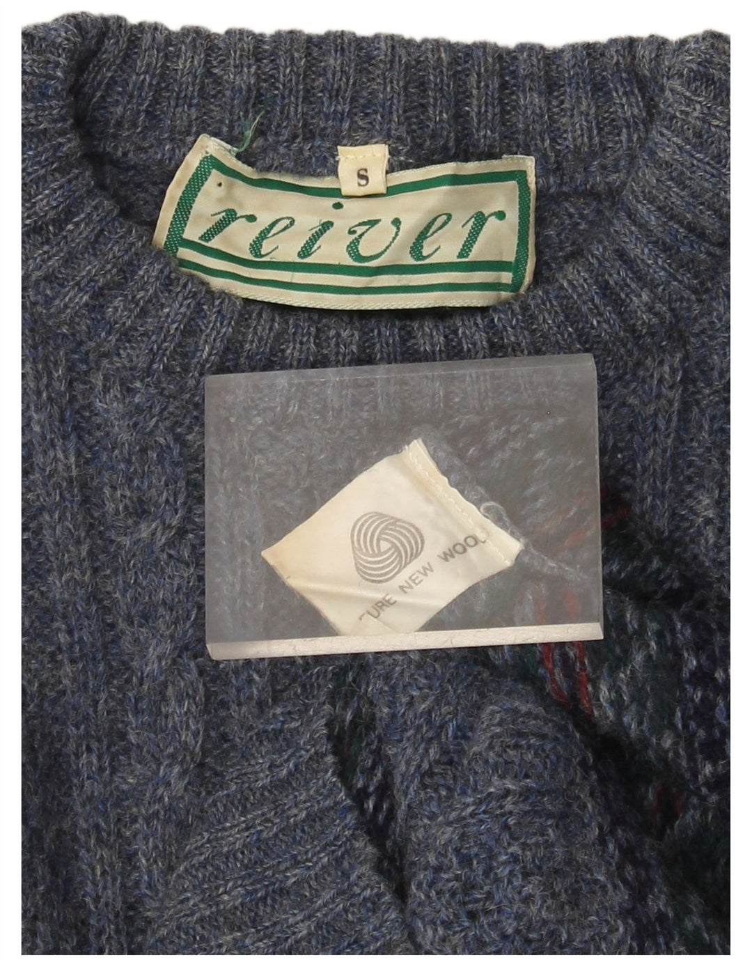 Maglione maglione girocollo da donna VINTAGE UK 10 piccolo blu Fair Isle