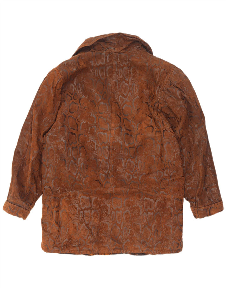 Soprabito vintage da donna in pelle scamosciata IT 44 in pelle stampa animalier marrone medio