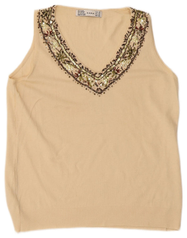 Canotta Donna Zara UK 14 Large Beige Ramie