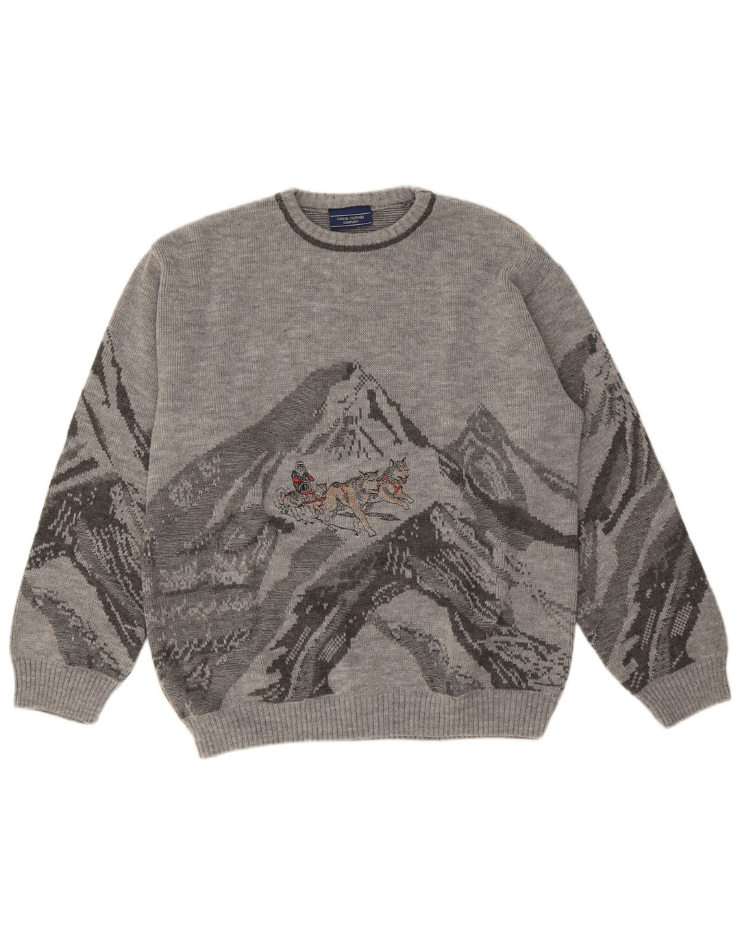 Maglione maglione girocollo con grafica vintage da uomo, grande, in poliacrilico grigio