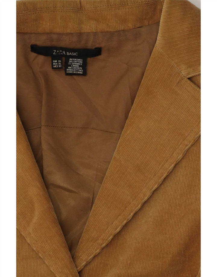 Giacca blazer a 2 bottoni in velluto a coste da donna Zara UK 18 XL cotone marrone