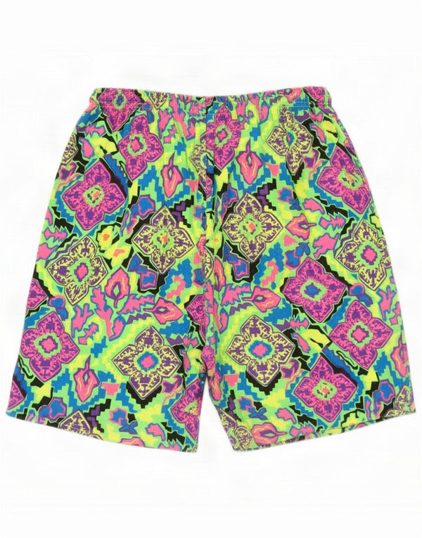 Pantaloncini vintage da donna UK 14 grandi in cotone geometrico multicolore