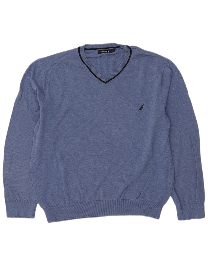 Maglione da uomo con scollo a V Nautica, grande cotone blu