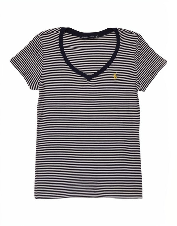 T-shirt da donna Ralph Lauren Top UK 14 Large Navy Blue Striped Nautical