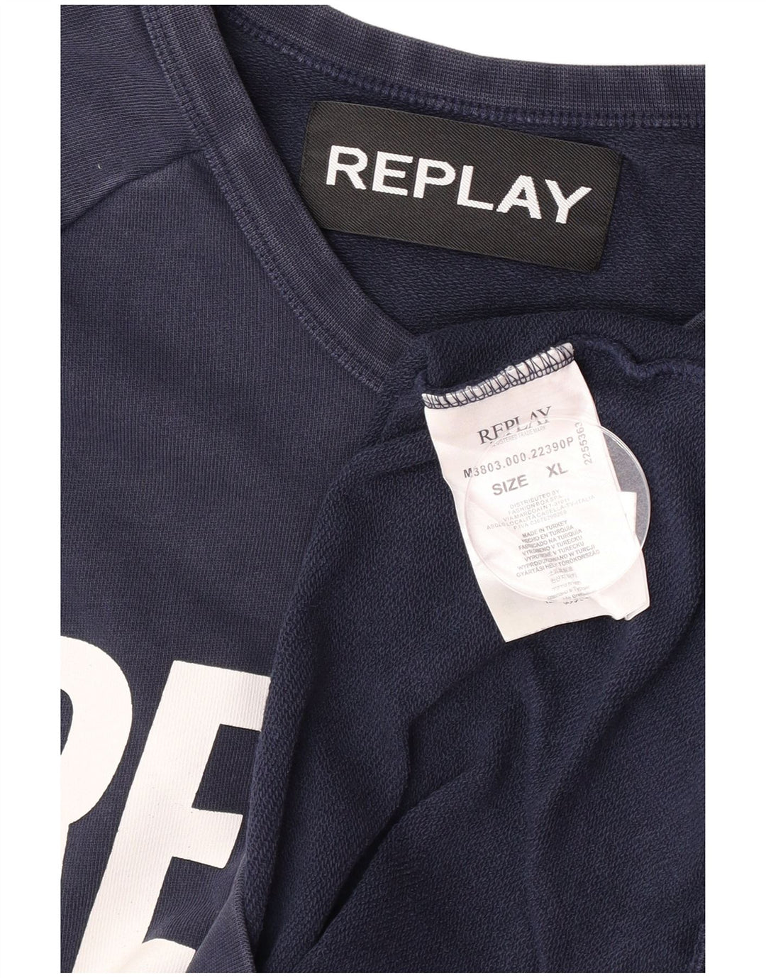 Felpa grafica da uomo Replay Jumper XL in cotone blu navy