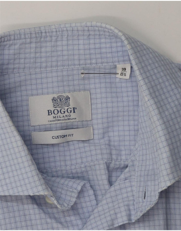Camicia Boggi da uomo Milano vestibilità personalizzata taglia 39 15 1/2 percalle blu medio