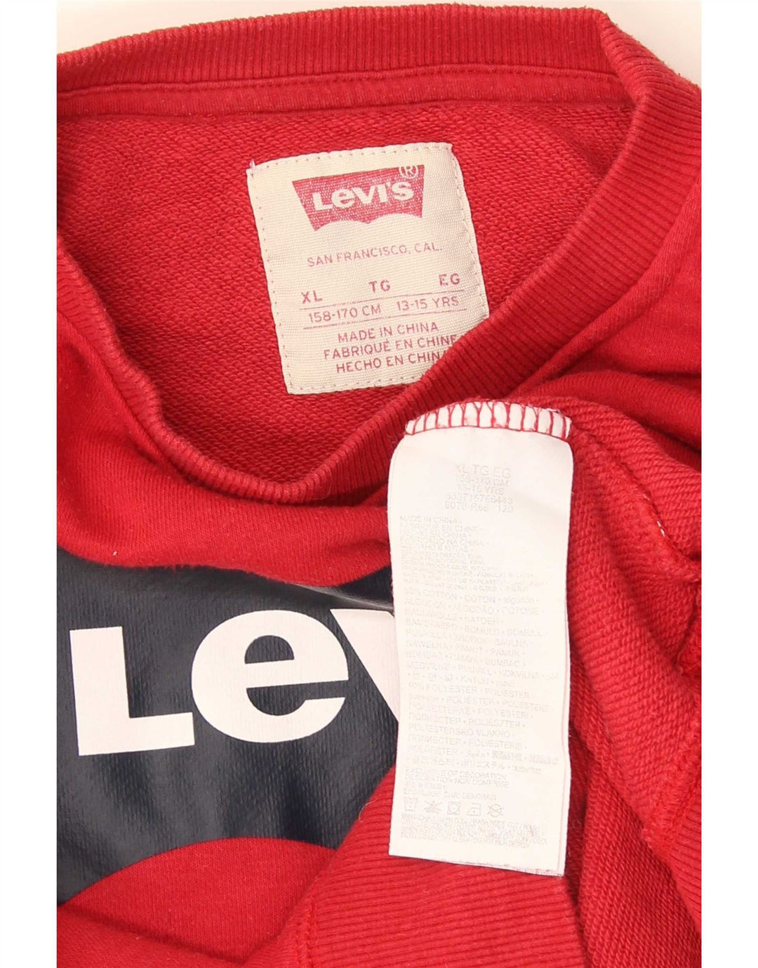 Felpa con grafica Levi's per ragazzi, 13-14 anni, XL, cotone rosso