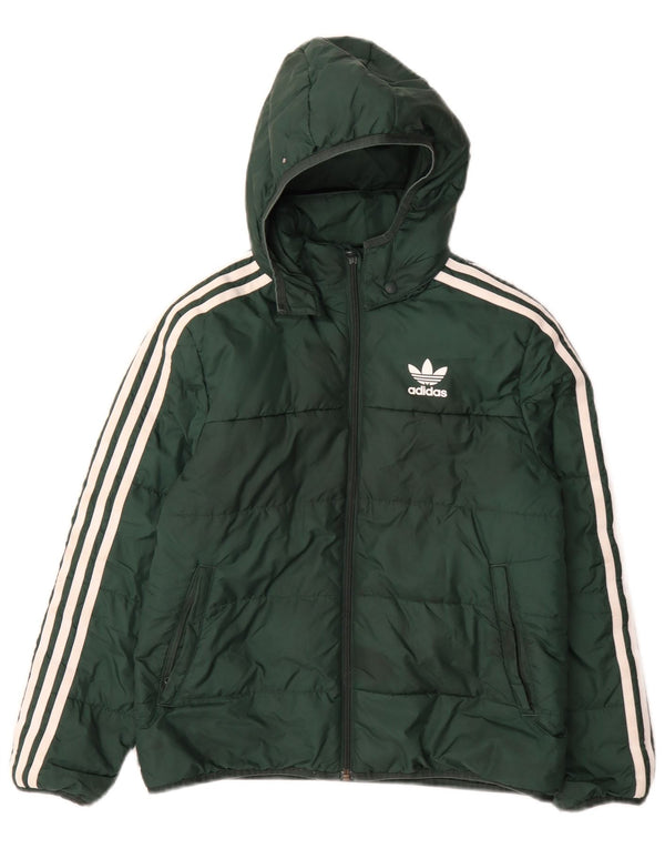 Adidas Boys Hooded Padded Jacket 10-11 Years Green Polyester