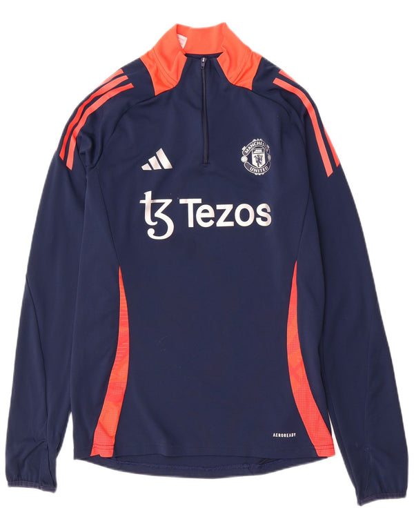 Top della tuta pullover ADIDAS da ragazzo del Manchester United 15-16 anni blu navy