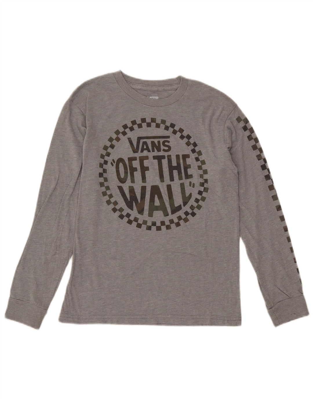 Top grafico da donna VANS manica lunga UK 10 piccolo cotone grigio