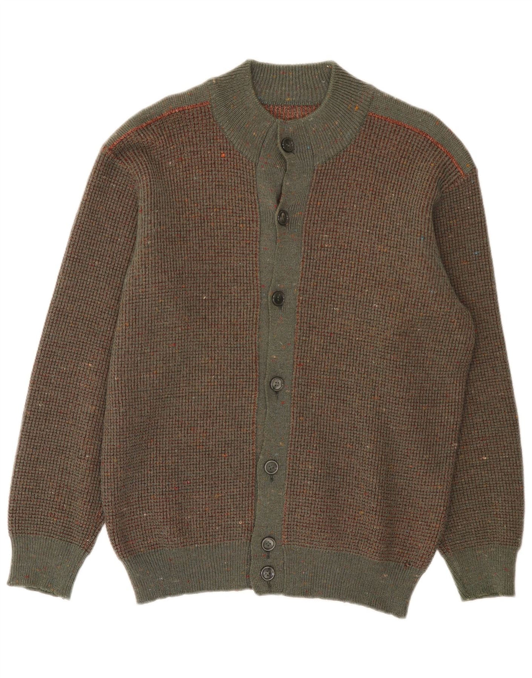 Maglione cardigan da uomo vintage in lana screziata marrone medio