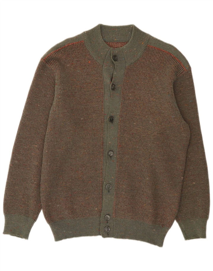 Maglione cardigan da uomo vintage in lana screziata marrone medio