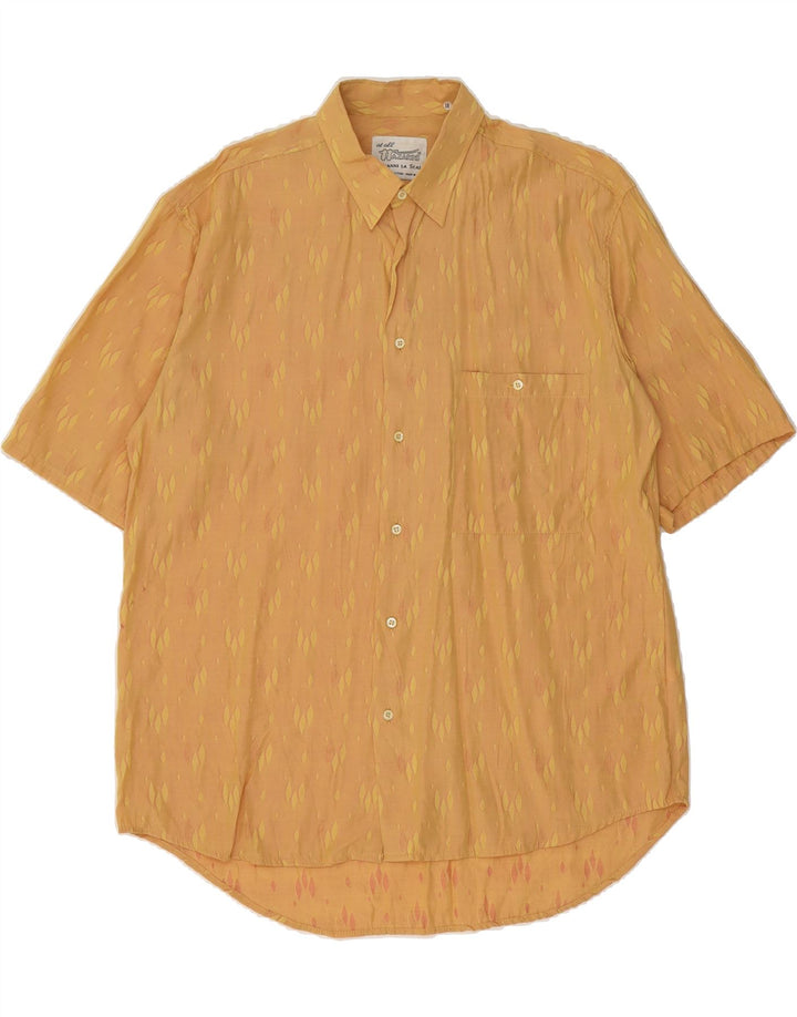 VINTAGE Mens Short Sleeve Shirt Medium Yellow Spotted Viscose Vintage Vintage and Second-Hand Vintage from Messina Hembry 