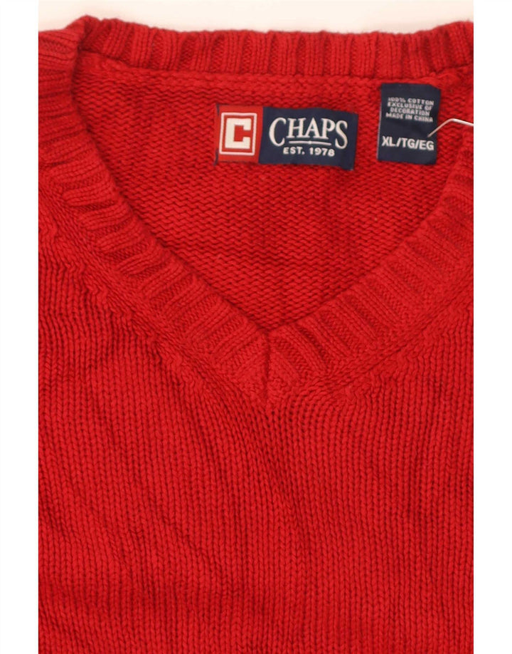 Maglione da uomo Chaps Regular Fit con scollo a V XL in cotone rosso