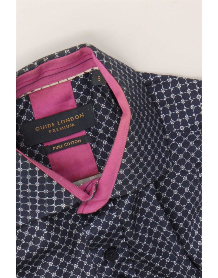 Guida London Camicia da uomo piccola in cotone a quadri blu navy