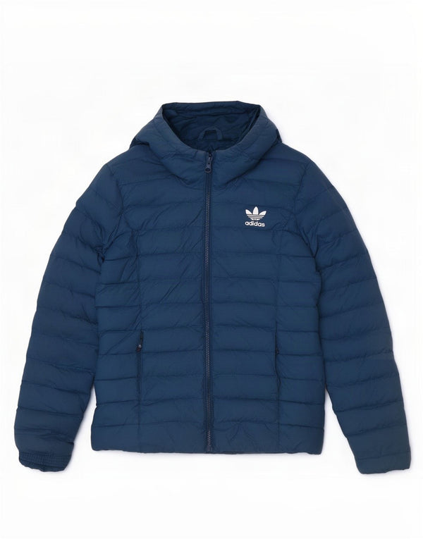 Giacca imbottita con cappuccio da donna Adidas UK 10 Small Navy Blue Nylon