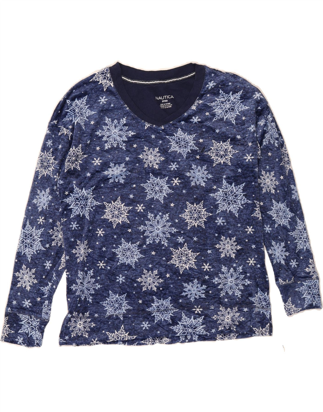 NAUTICA Womens Oversized Top Long Sleeve UK 10 Small Navy Blue Fair Isle Vintage Nautica and Second-Hand Nautica from Messina Hembry 