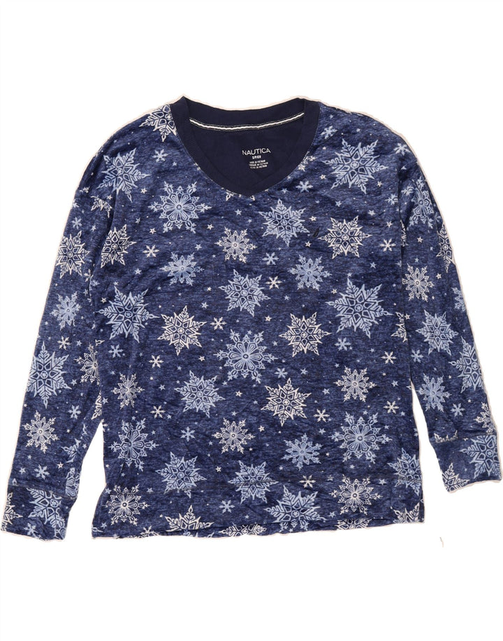 NAUTICA Womens Oversized Top Long Sleeve UK 10 Small Navy Blue Fair Isle Vintage Nautica and Second-Hand Nautica from Messina Hembry 