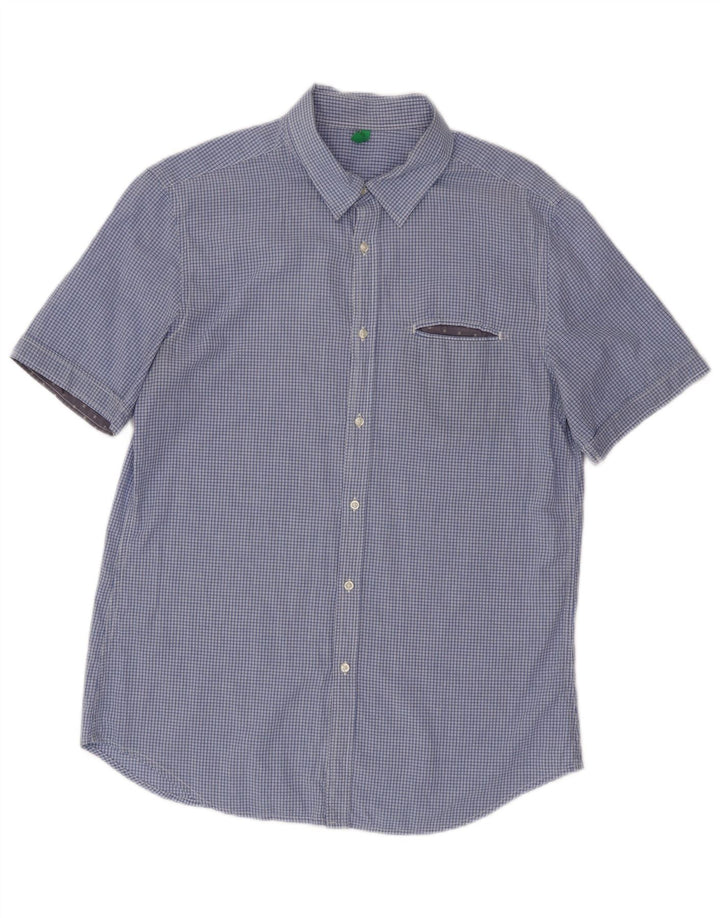 Camicia a maniche corte da uomo Benetton a quadri blu medio
