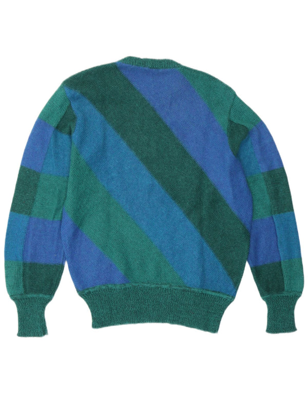 Maglione maglione girocollo da donna vintage UK 14 a righe verdi grandi