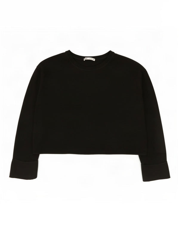 Top corto oversize da donna Zara a maniche lunghe UK 14 viscosa nera media