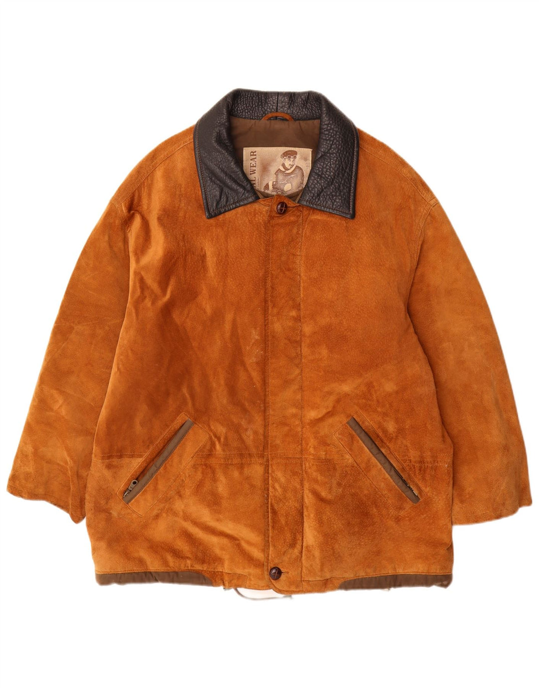 Cappotto da uomo in pelle scamosciata Natural Wear Conbipel UK 40 grande in pelle marrone