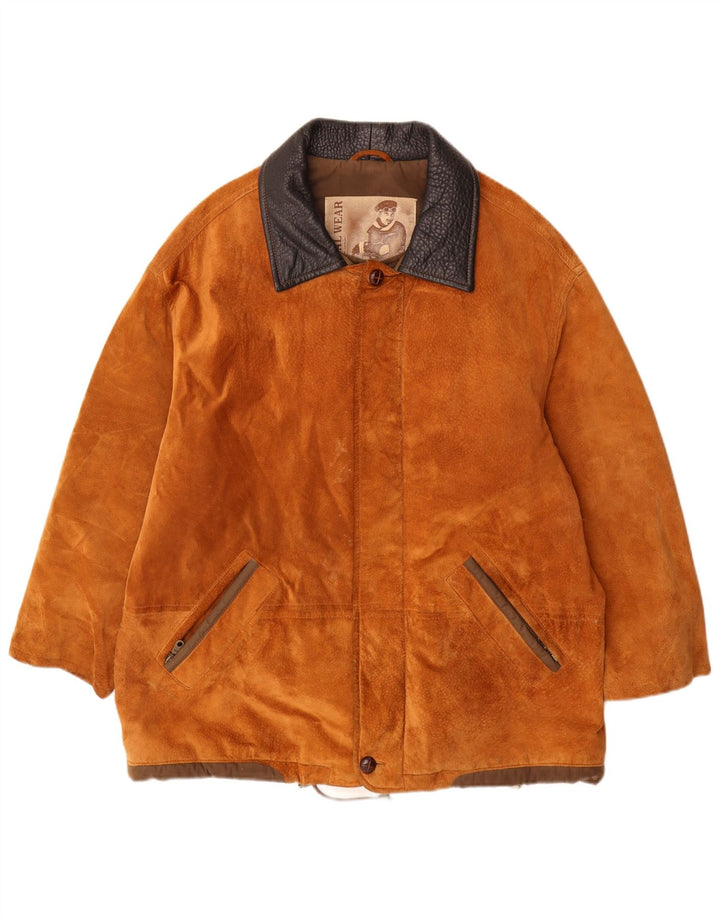 Cappotto da uomo in pelle scamosciata Natural Wear Conbipel UK 40 grande in pelle marrone