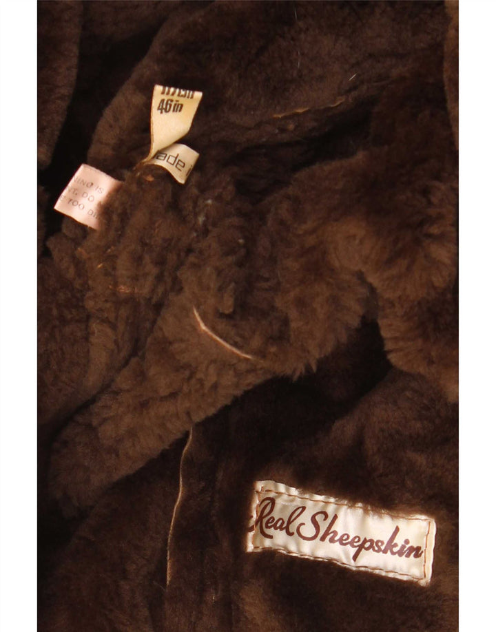 Cappotto doppiopetto in shearling vintage da uomo, vestibilità ampia, IT 46 piccolo marrone