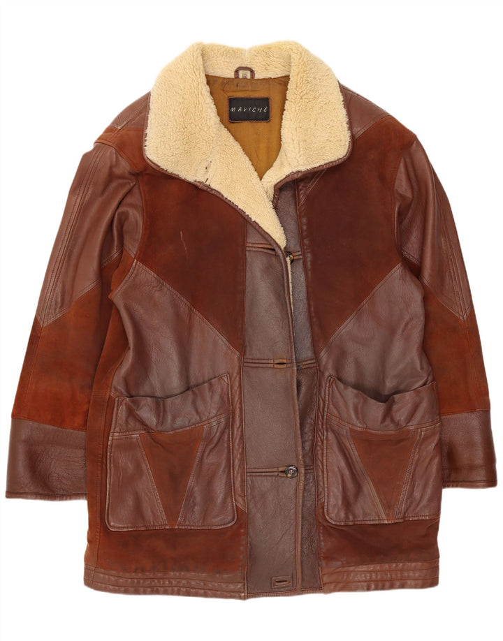 Cappotto oversize in pelle da donna Maviche UK 12 Colorblock marrone medio