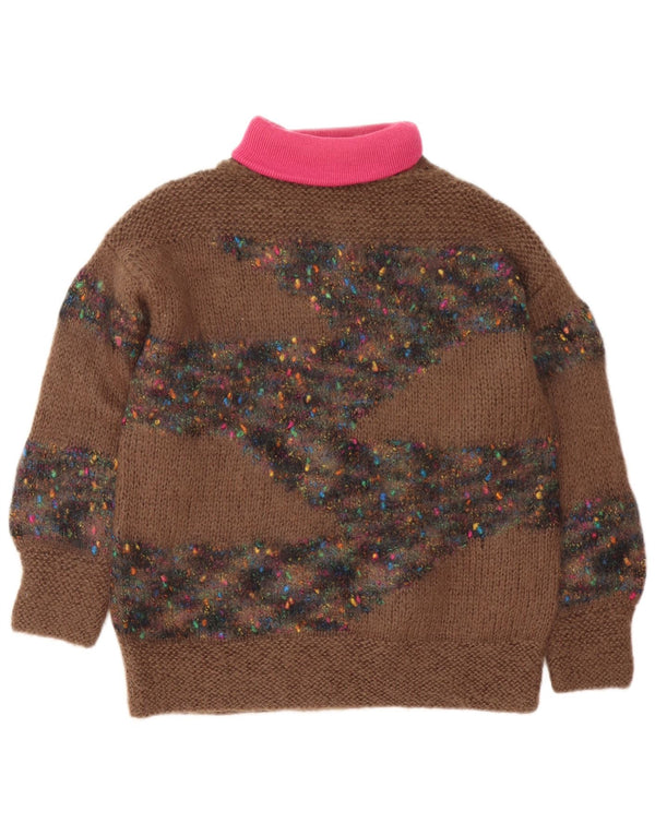 Maglione maglione vintage da donna con collo alto UK 14 grande marrone screziato